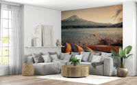 Minimalist scenery in a Fuji's Lakeside Calm wall mural for studies.