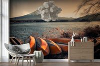Fuji's Lakeside Calm wall mural for a serene living room.
