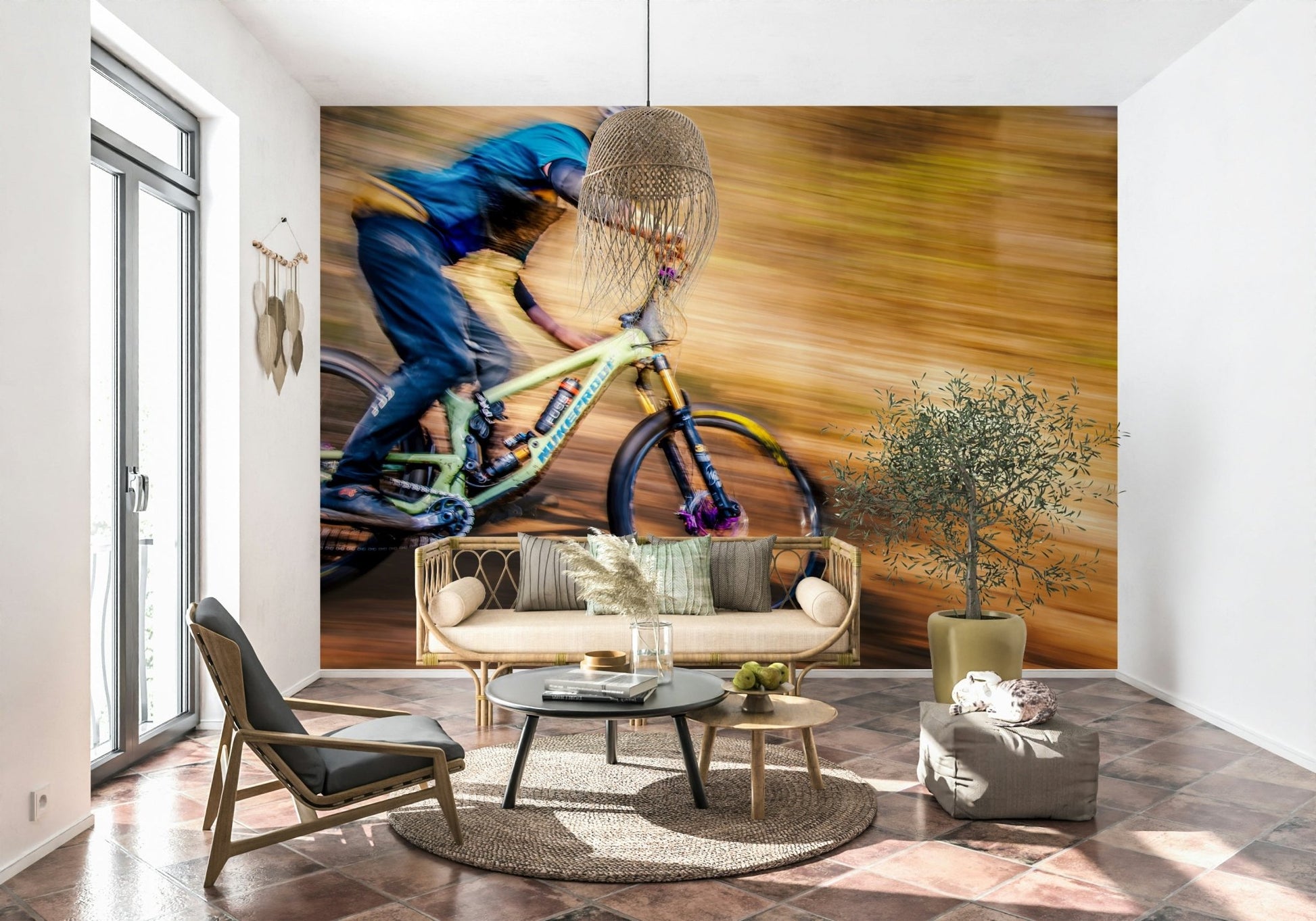 A peaceful open country mural on decorative wallpaper., GD5846