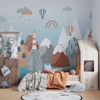Abstract kids mural of mountains A893