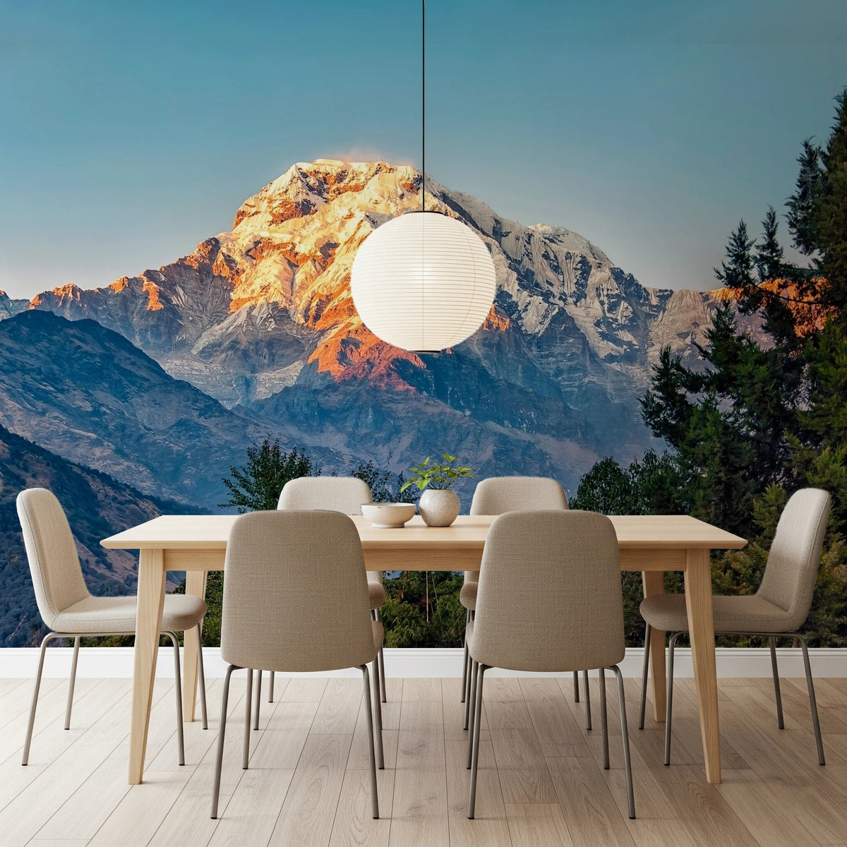 Mountain Dawn Wall Mural | Scenic Nature Wallpaper for Home