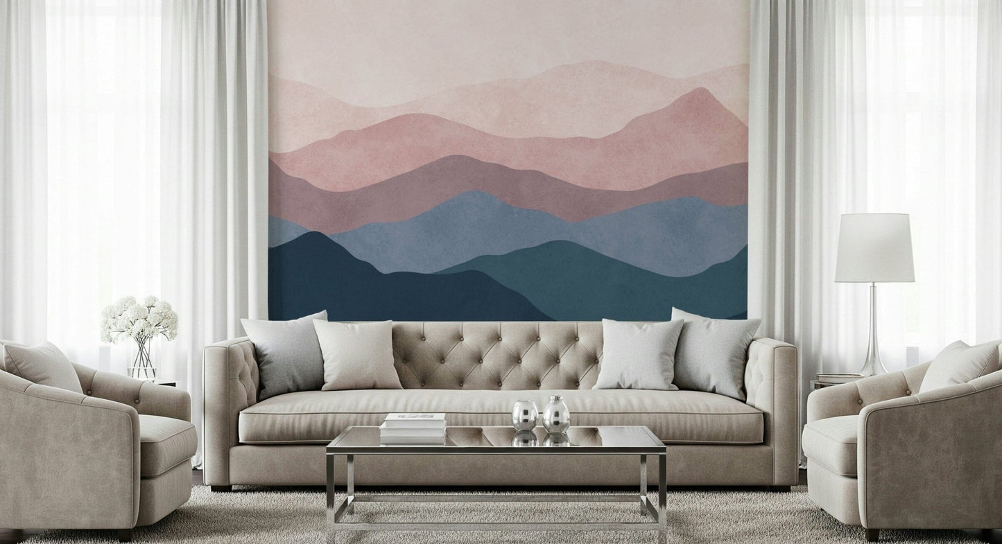 Watercolor Mountain Dreams wallpaper hazy mountain silhouettes bedroom decor.