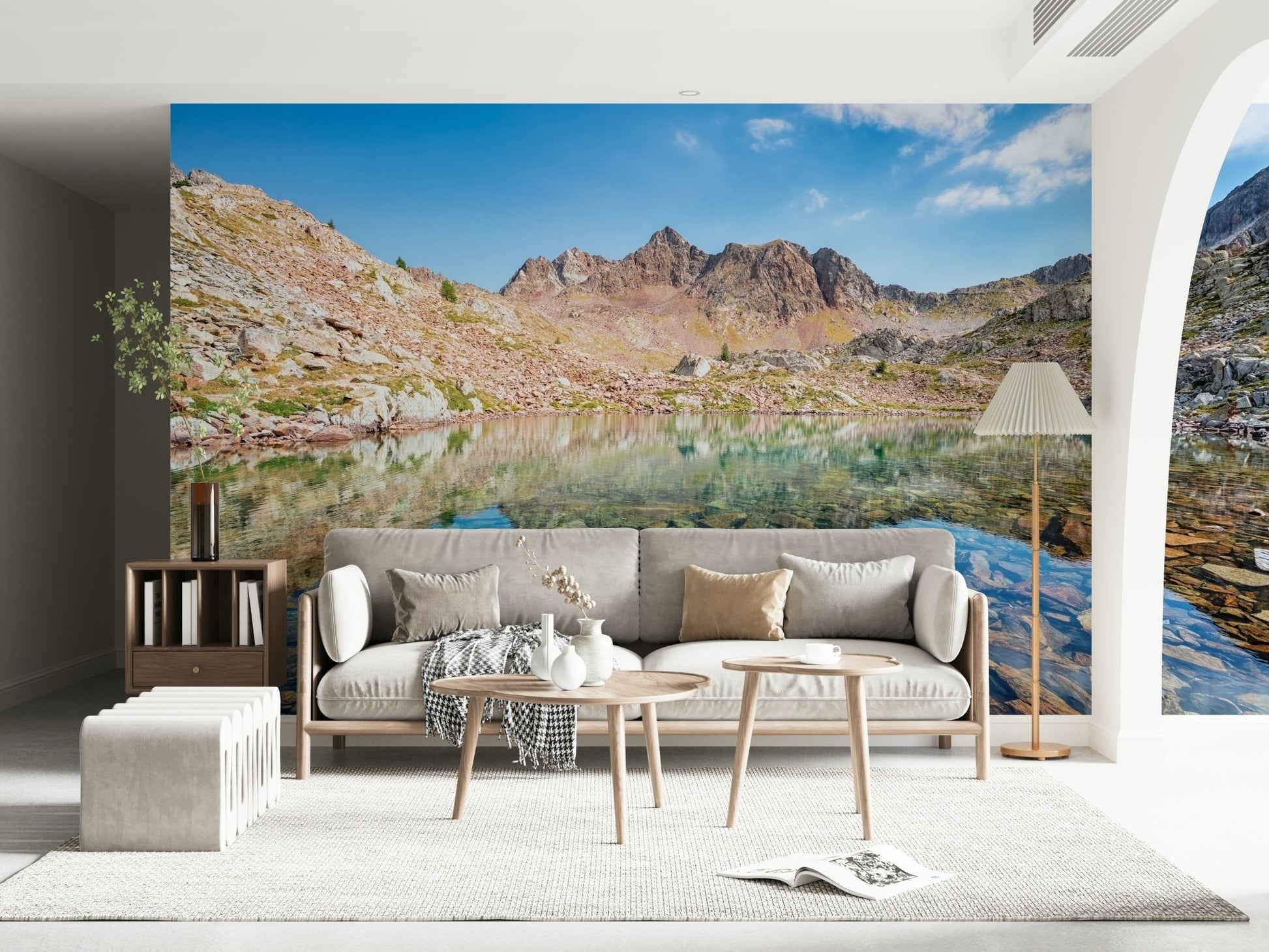 Mountain Lake Serenity wall mural shows rocky underwater stones.