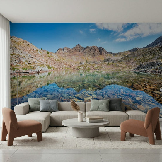 Reflective glacial pond art Mountain Lake Serenity wall mural., GD7509