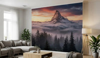 Lounge area backdrop with Mountain Majesty wall mural scenery.GD9461