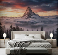 Bedroom showcasing Mountain Majesty at Sunset wall mural.GD9461