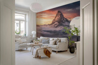 Modern lounge with Mountain Majesty wall mural landscape details.GD9461
