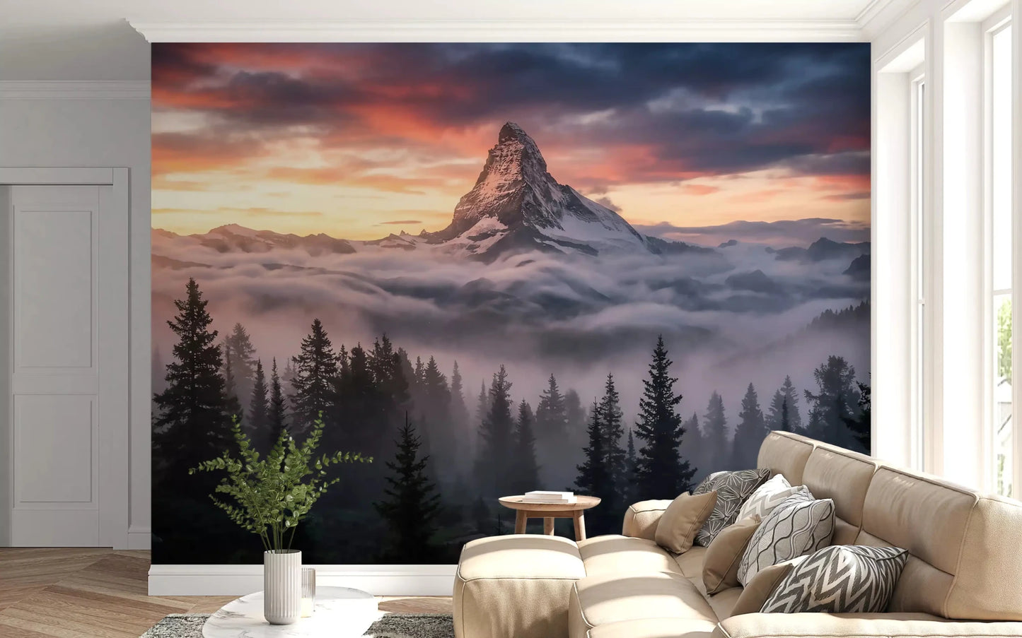 Snowy peak pattern on Mountain Majesty at Sunset wall mural.GD9461
