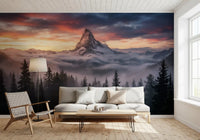 Living room decorated with the Mountain Majesty wall mural views.GD9461