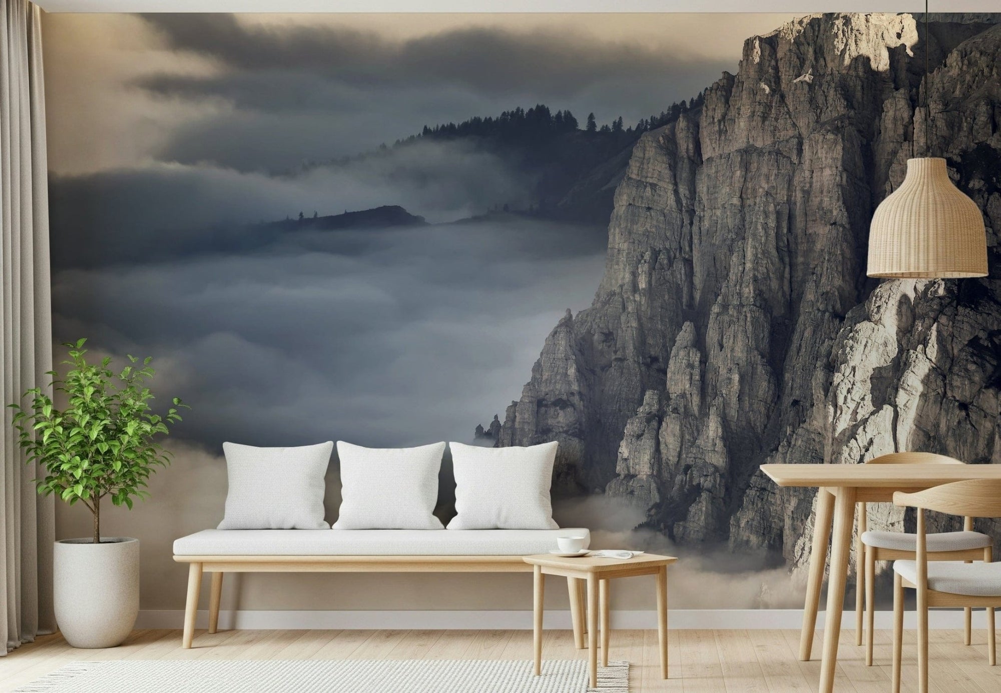 A beautiful mountain majesty wallpaper mural of a towering, serene mountain range., GD5806