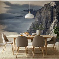 A calming serene mountain wallpaper mural that defines a space.