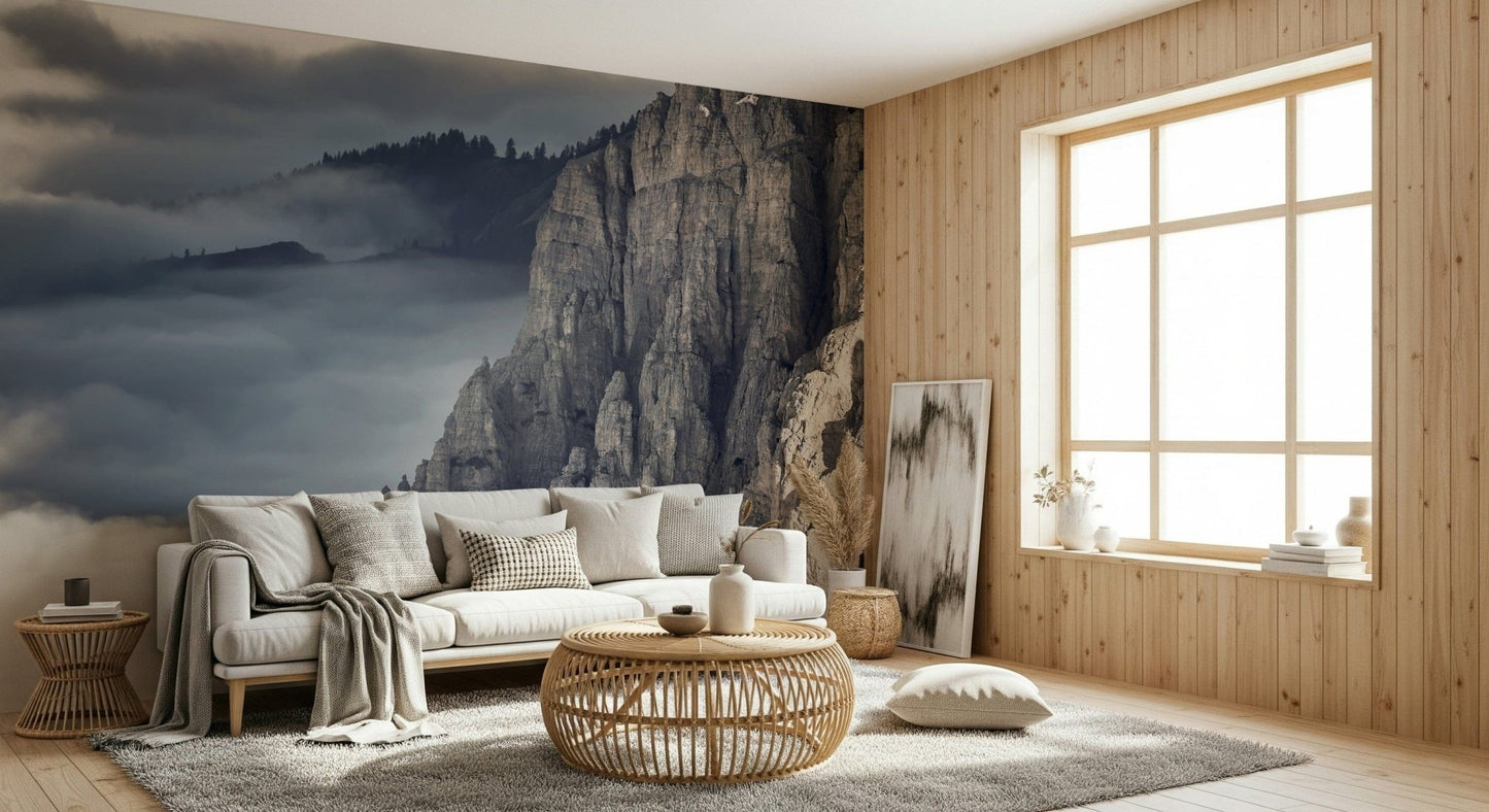 A serene majestic mountain wall mural for your decor.