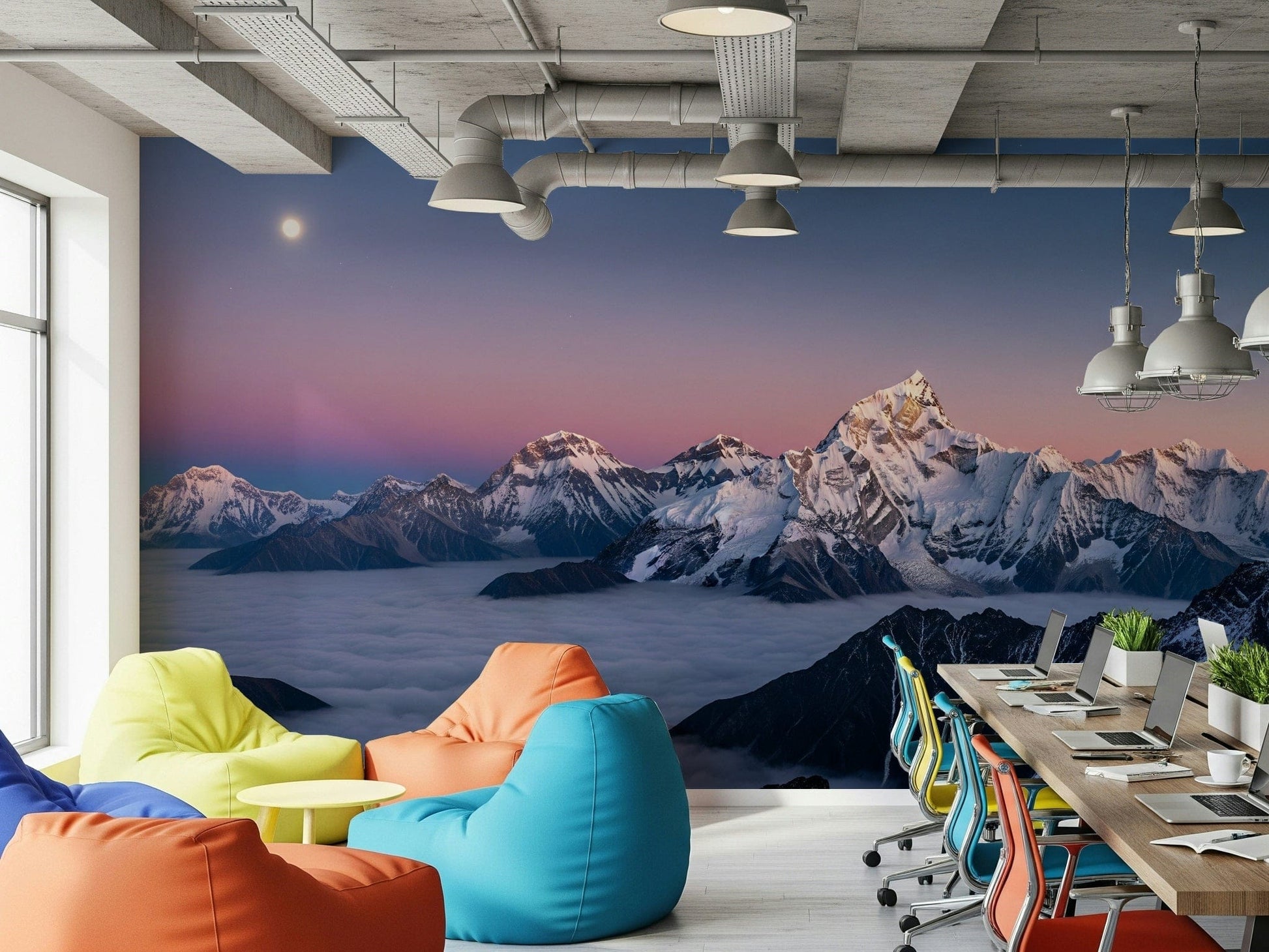 Entryway wall showcasing morning mist wallpaper mural Summit Serenity Wall Mural