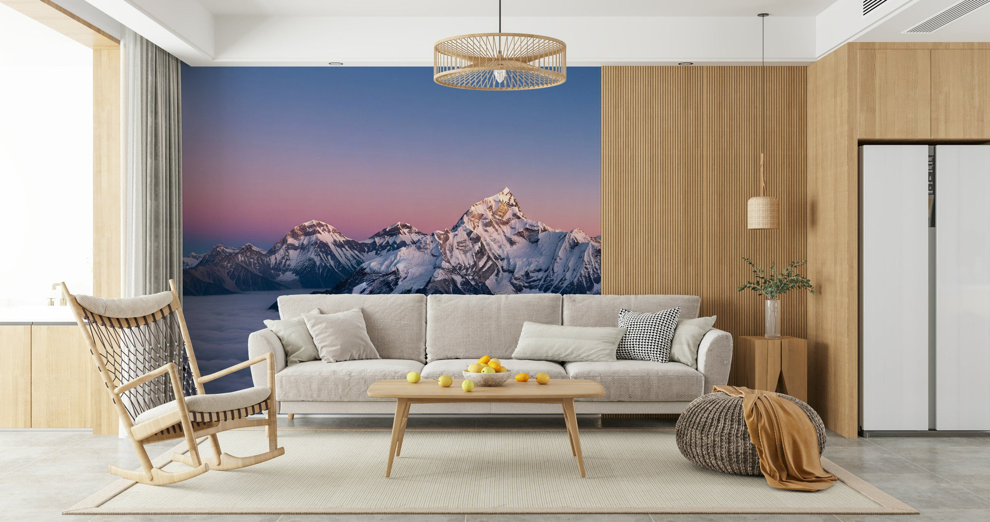 Modern flat with crisp landscape wallpaper mural Summit Serenity Wall Mural