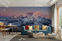 A peaceful wall mural with an elegant mountain landscape.

