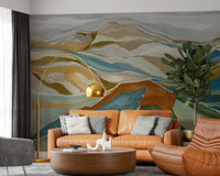Cozy lounge with Mountain Peaks Wall Mural and sweeping painted ridge details, GD8687
