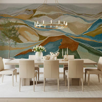 Dining room with Mountain Peaks Wall Mural and soft rolling peak composition, GD8687
