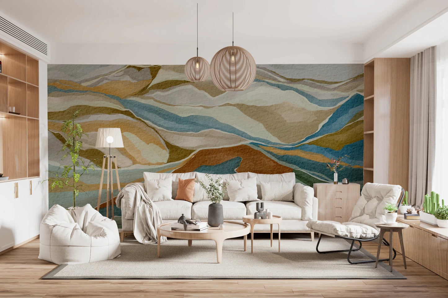 Living space featuring Mountain Peaks Wall Mural with modern scenic mountain art, GD8687