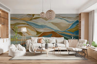 Living space featuring Mountain Peaks Wall Mural with modern scenic mountain art, GD8687