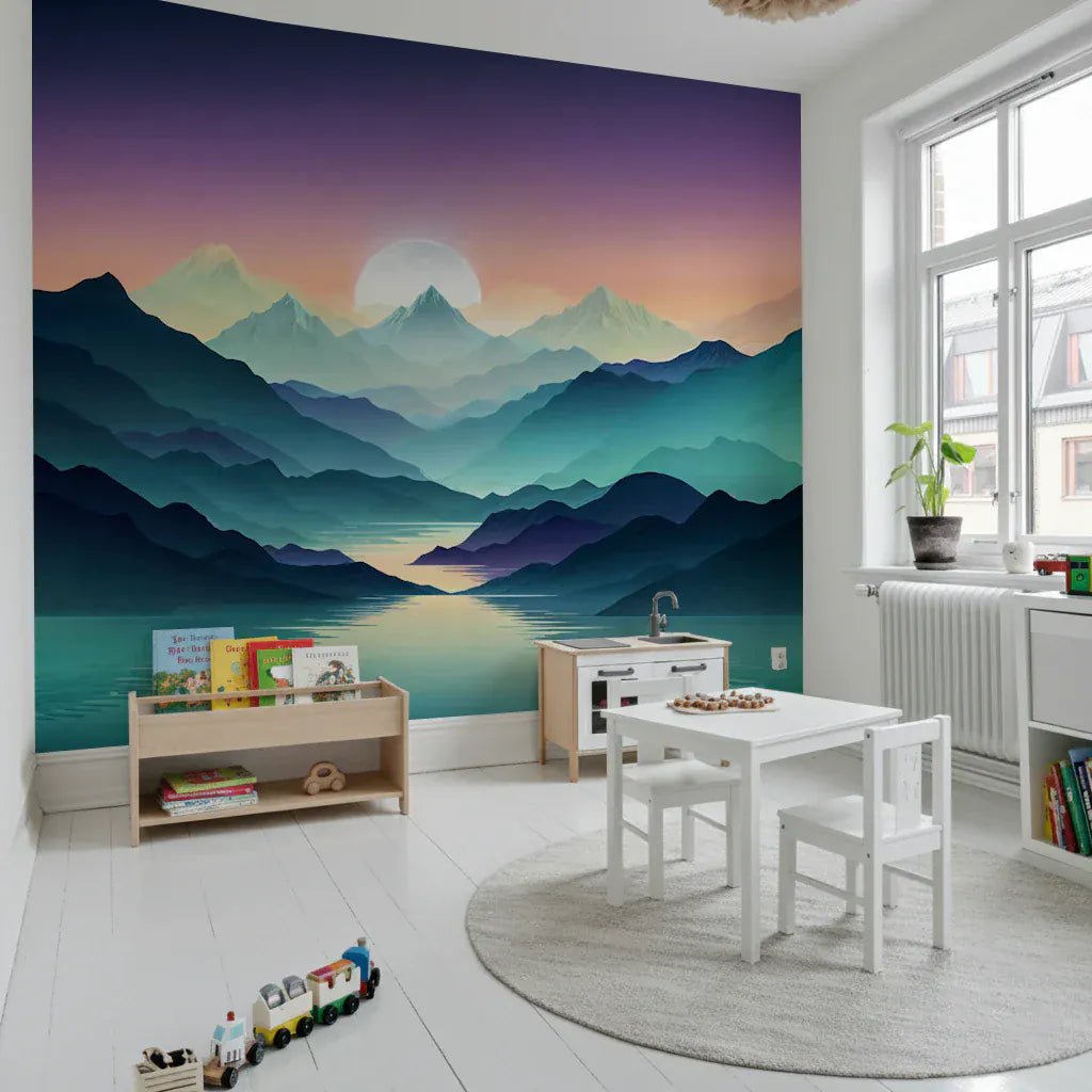 Large scale Mountain Serenity Wall Mural for a quiet reading nook.