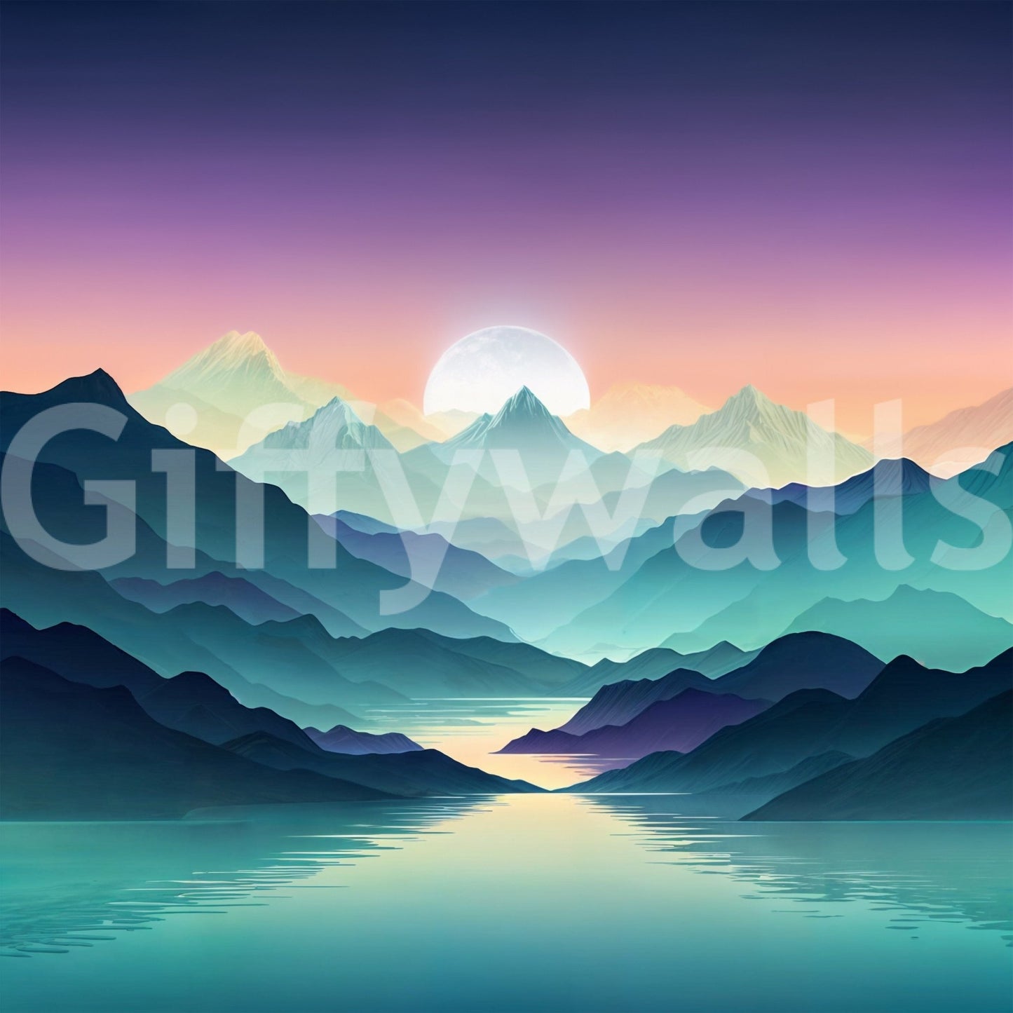 Hallway interior styled with a Mountain Serenity Wall Mural scenic print.