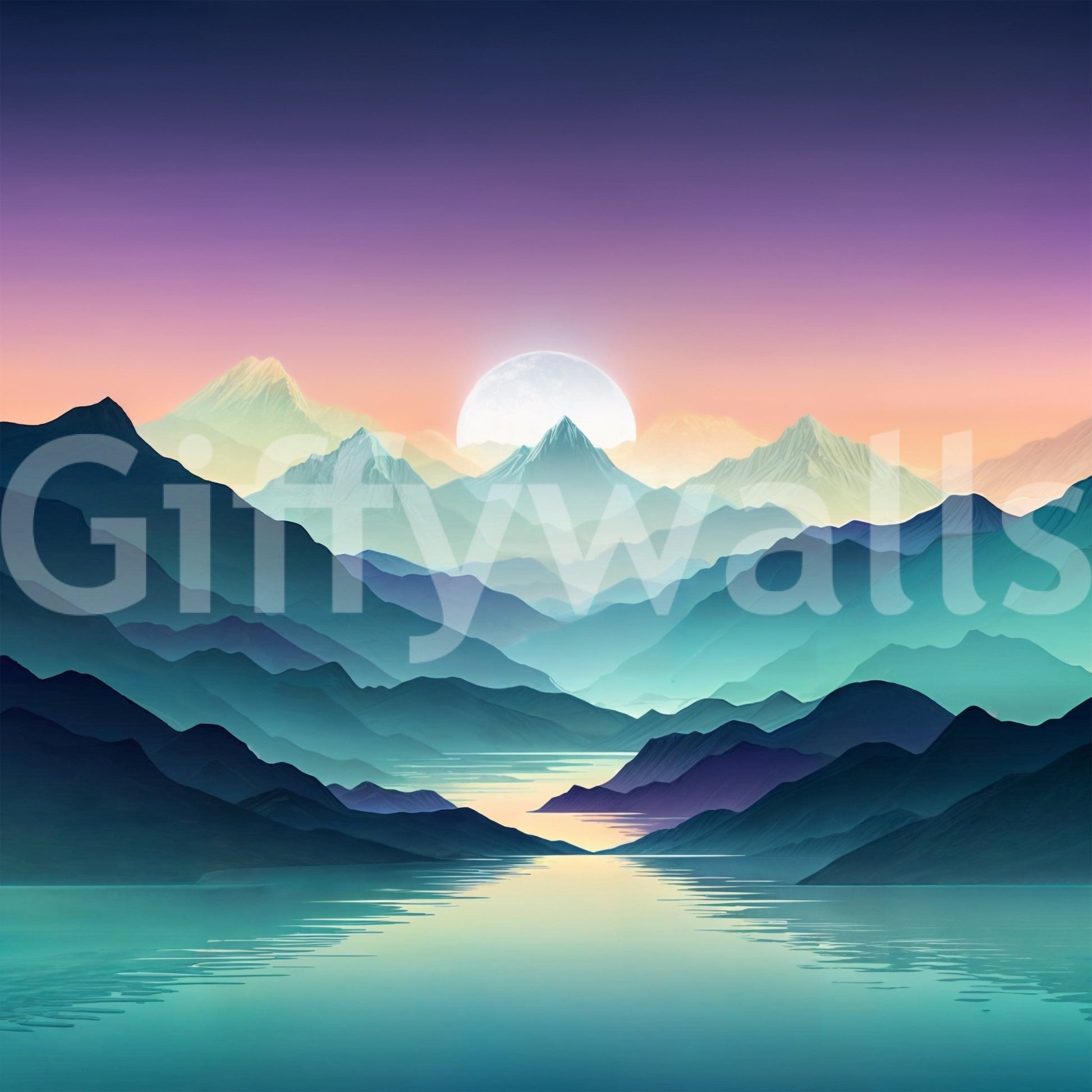 Hallway interior styled with a Mountain Serenity Wall Mural scenic print.
