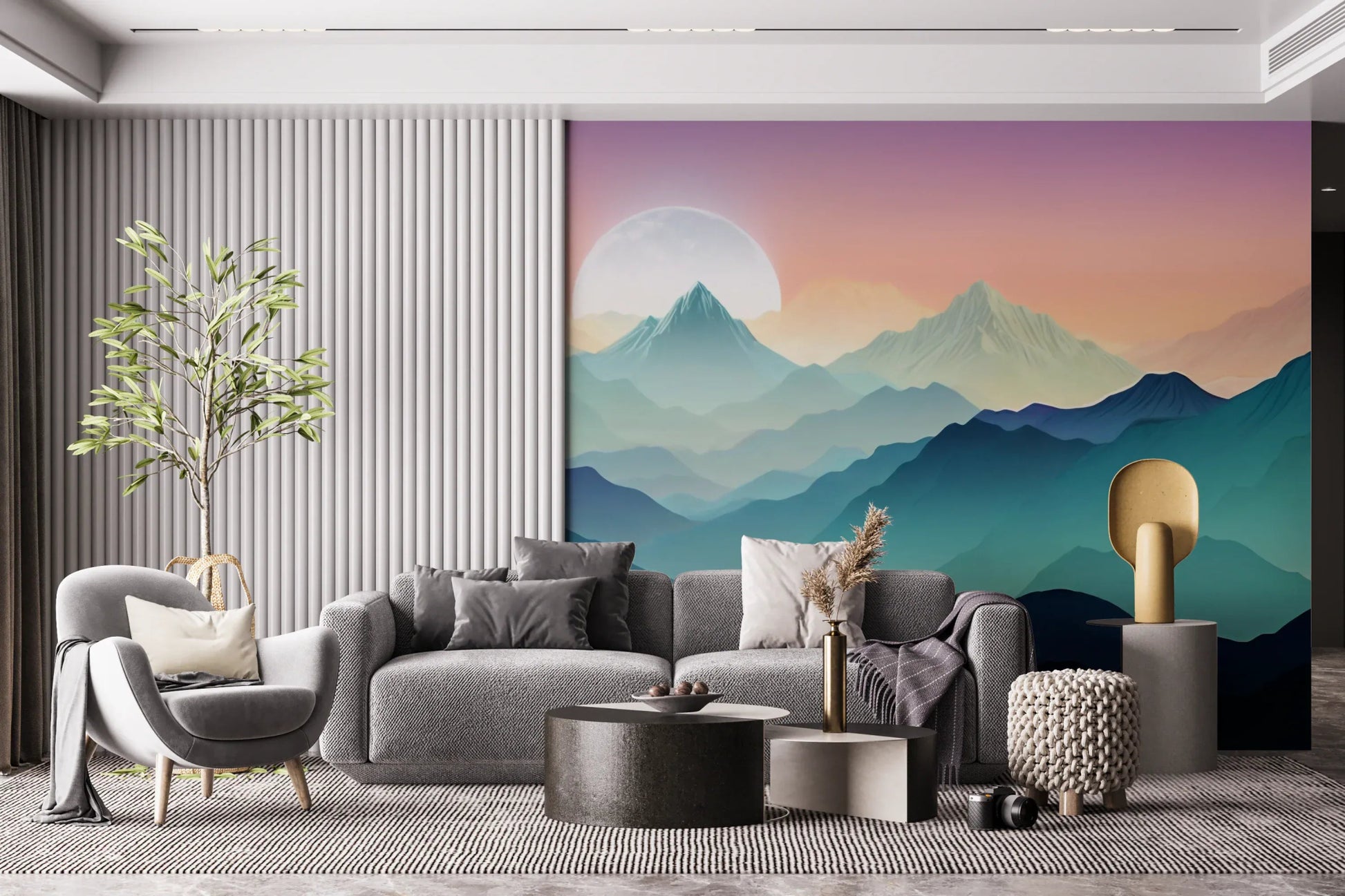 Corporate breakroom with Mountain Serenity Wall Mural for a peaceful vibe.