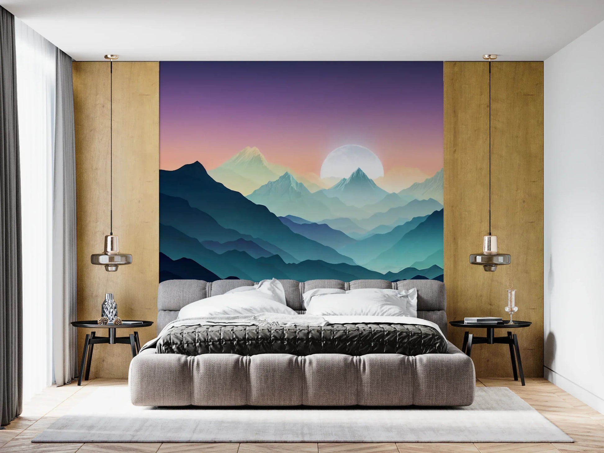 Mountain Serenity Wall Mural in a spa reception area for a relaxed feel.