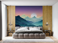 Mountain Serenity Wall Mural in a spa reception area for a relaxed feel.