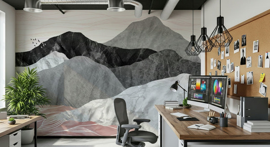 A beautiful panoramic mountain wallpaper mural for a modern home.