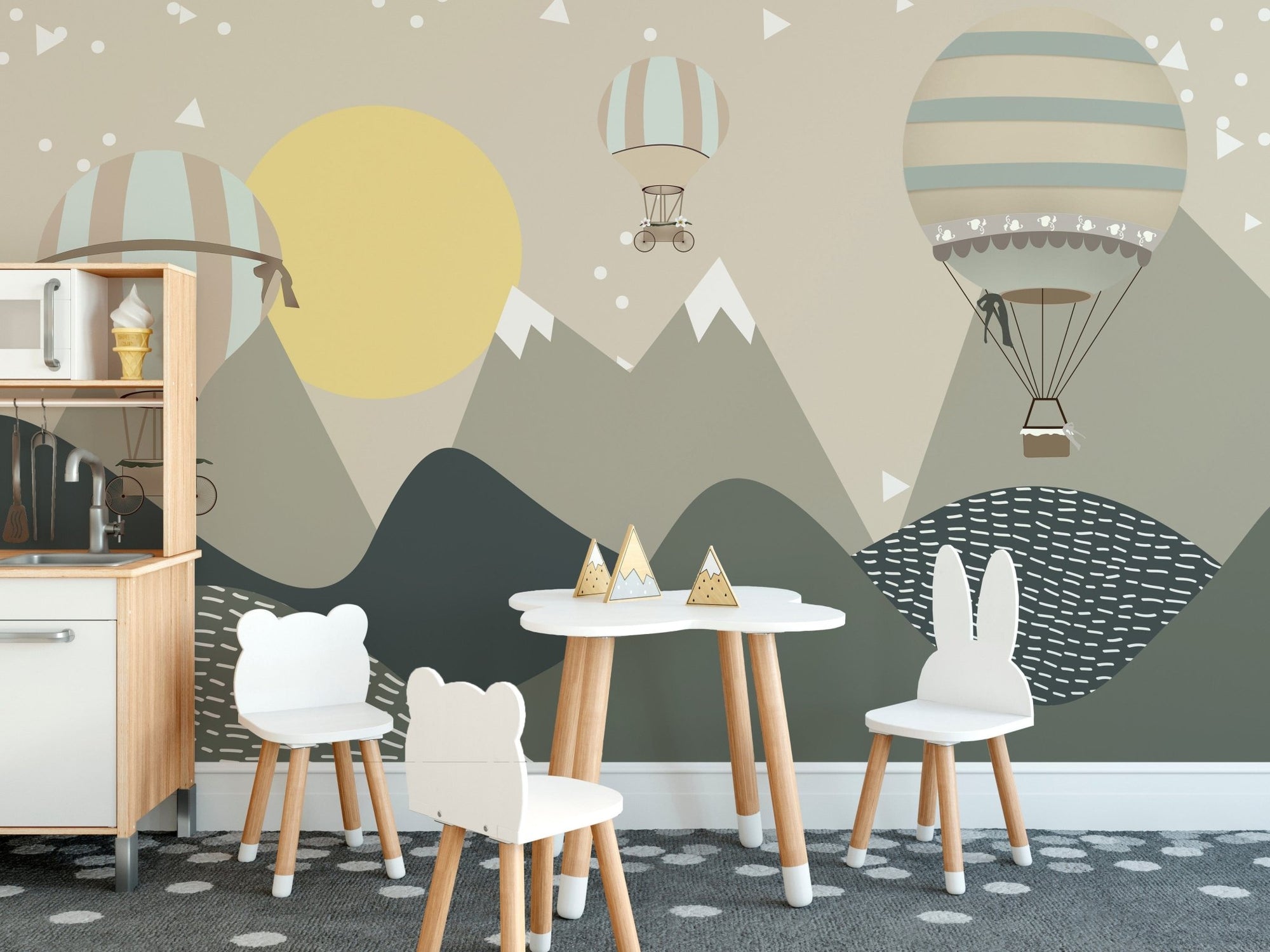 Whimsical hot air balloon kids mural A900