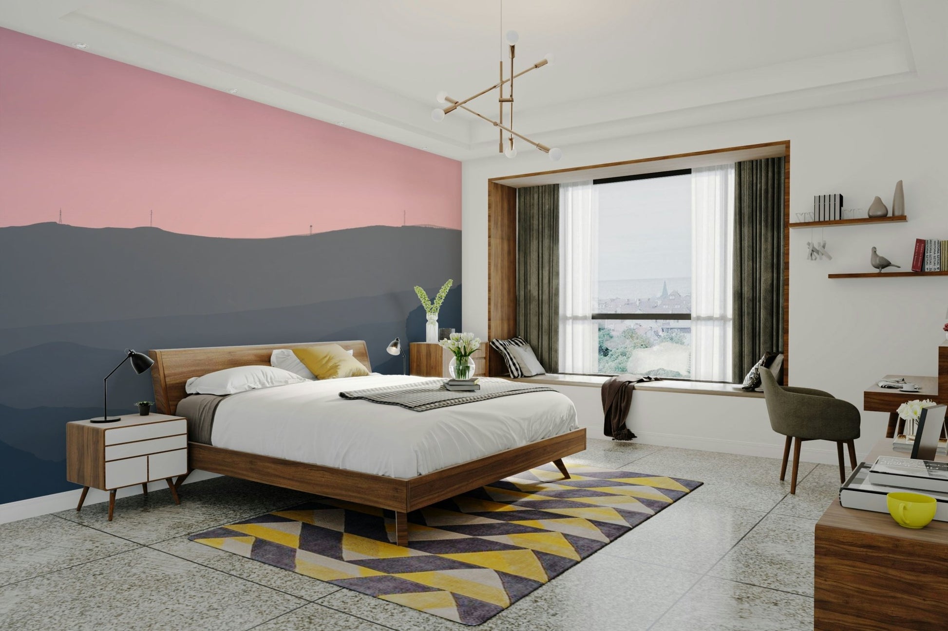 A detail shot of the soft, gradient tones in the wallpaper.