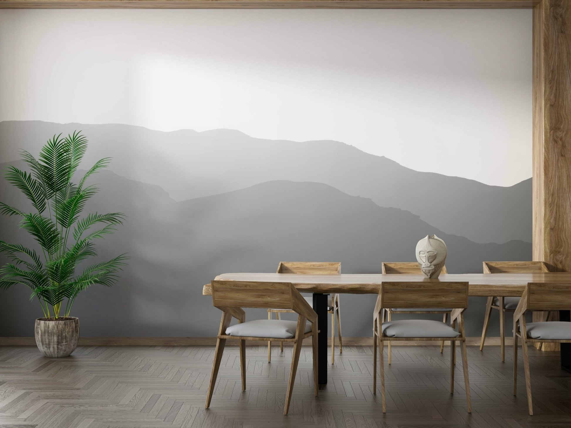 An angled shot of the mural's gentle color palette.