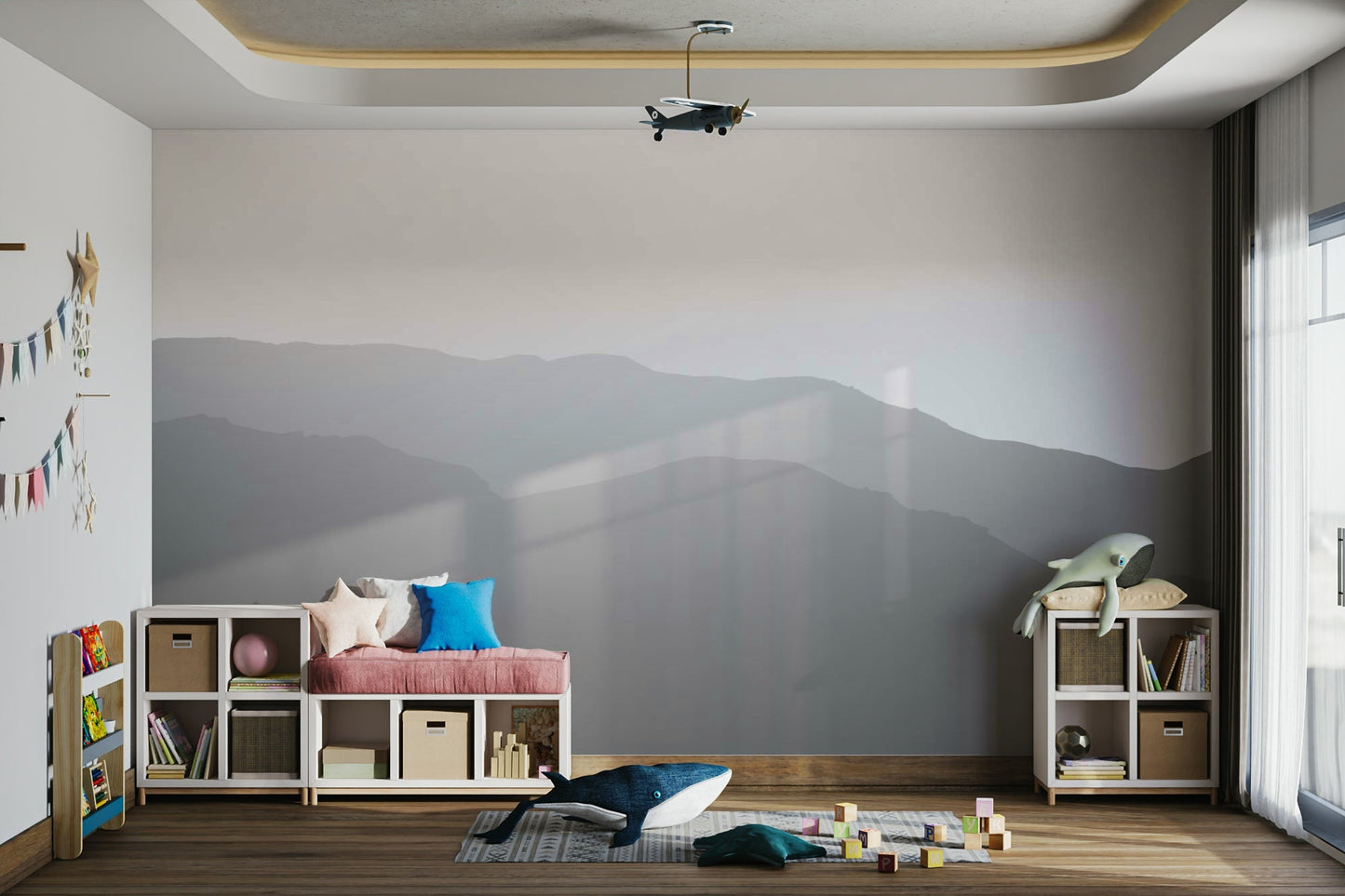 A detail shot of the soft, gradient tones in the wallpaper.