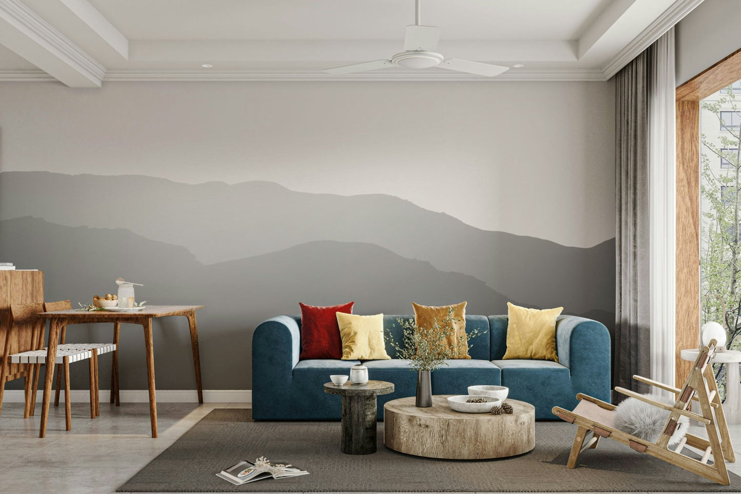 The wallpaper is used to create a feature wall in a dining room.