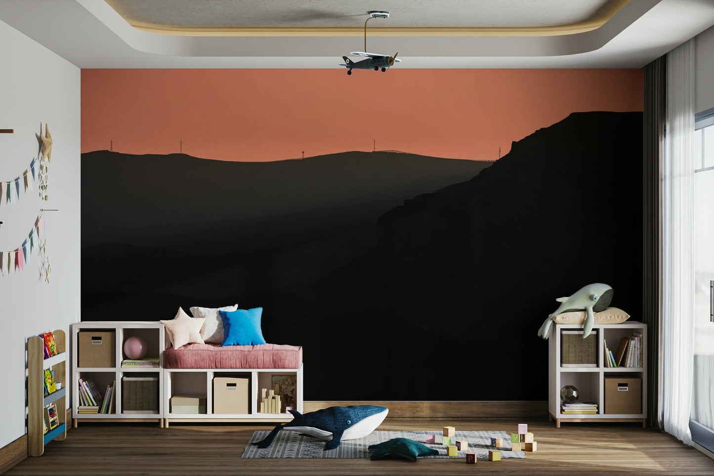 The wallpaper for walls being installed.