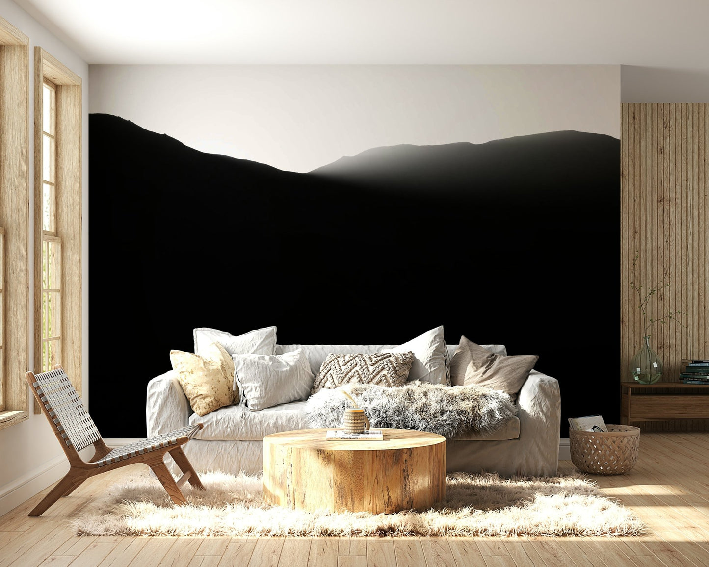 An angled shot of the mural's gentle color palette.