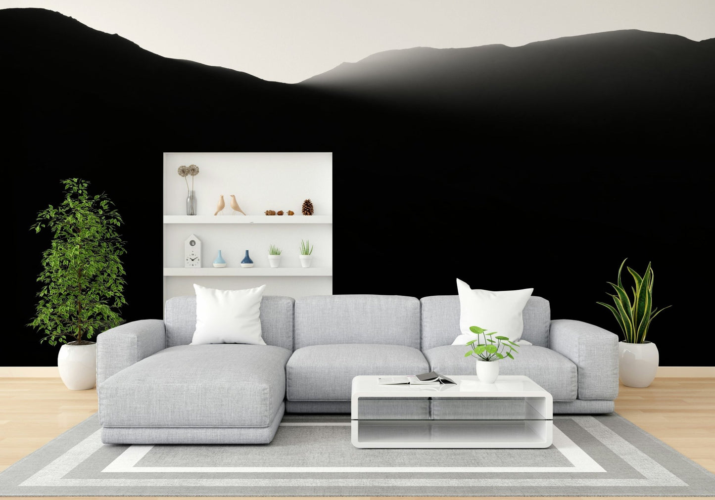 The peel and stick wallpaper on a smooth wall surface.