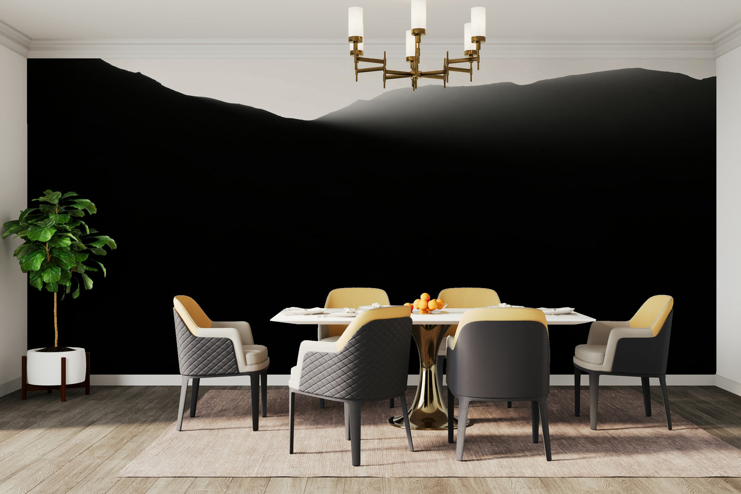 The wallpaper for walls being installed.