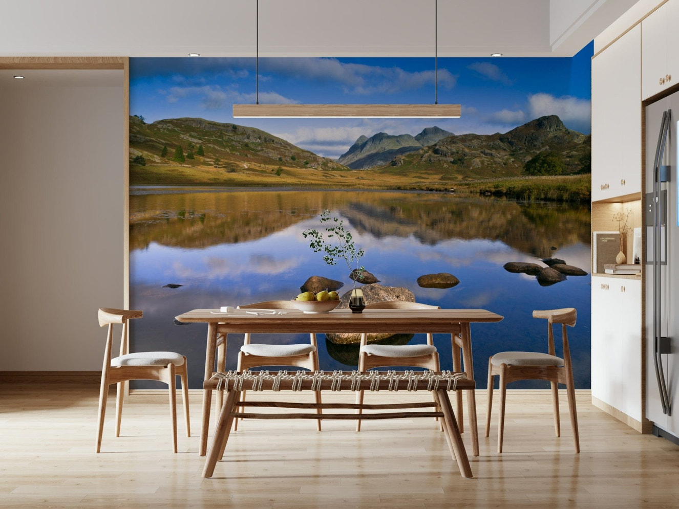 Majestic Mountains Reflections formation, wall mural, outdoor escape theme.