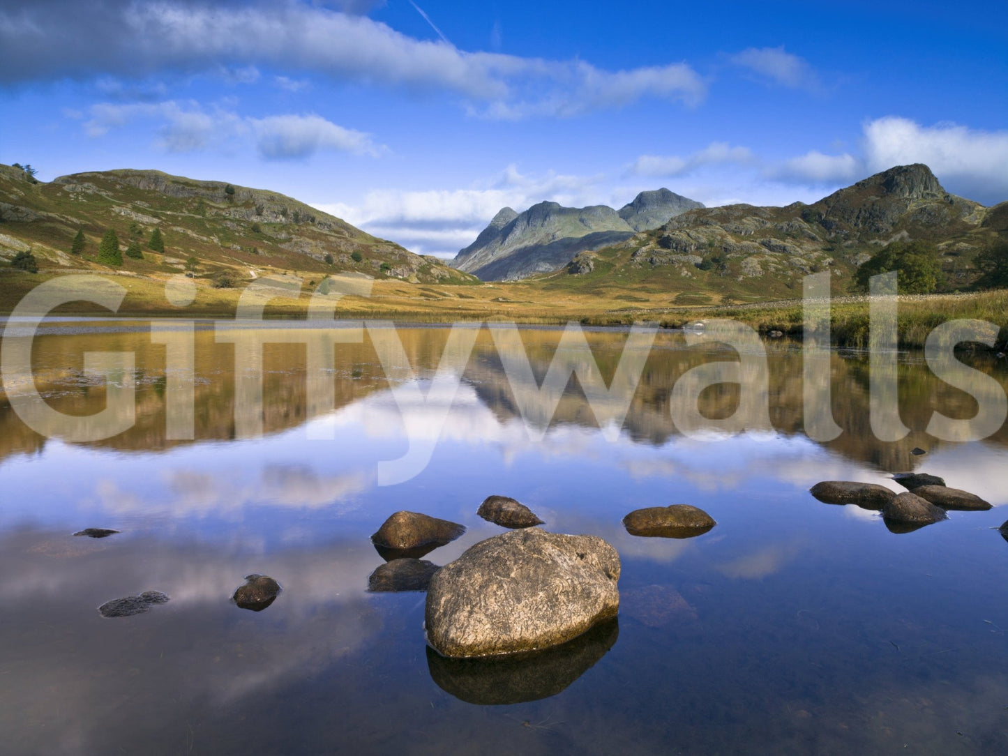 Gigantic Mountains Reflections land, wall mural, placid watery mirror., GD7100
