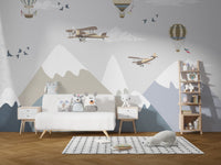 Airplane and hot air balloon kids room wallpaper mural A640