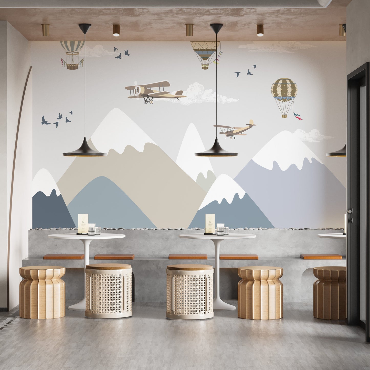 Mountain and sky wallpaper for adventure-themed nurseries
