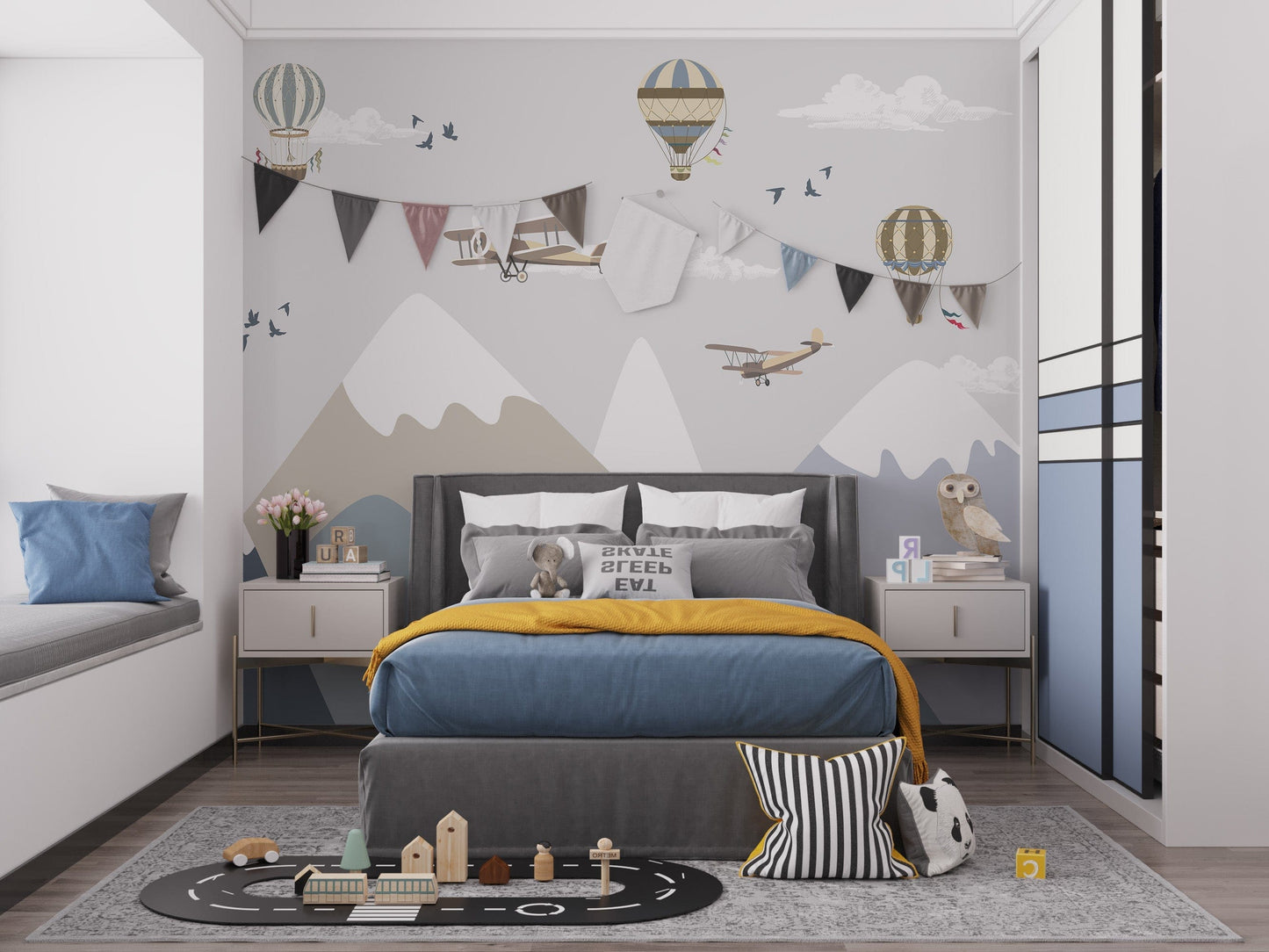 Vintage airplanes mural wallpaper for nursery decor
