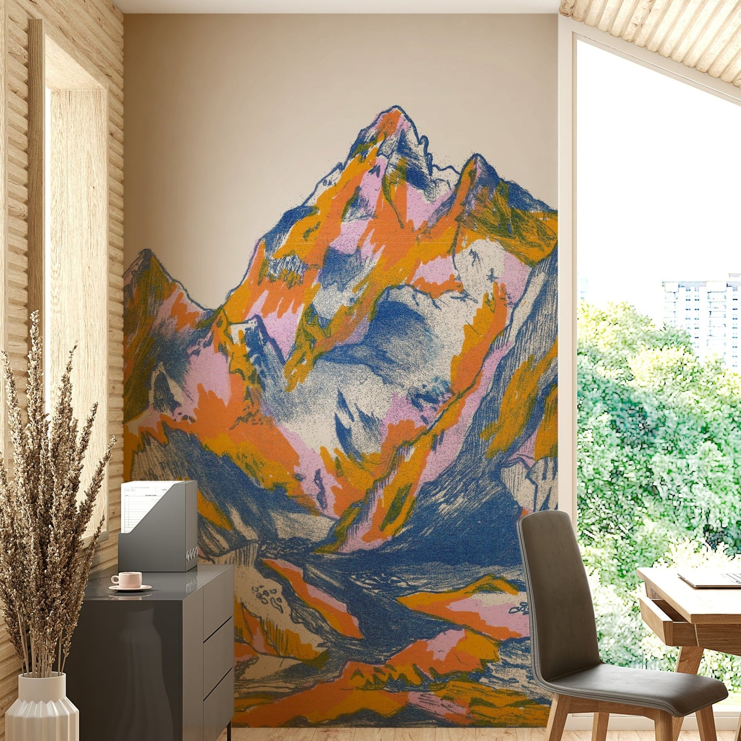 Wallpaper design with structured landscape
