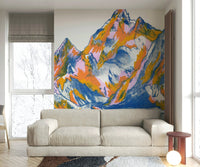 Mountain-inspired mural wallpaper in neutral shades

