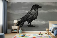 Mr Crow peel and stick wallpaper used in a minimalist office.
