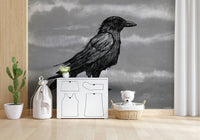 Sketch of a crow in the striking Mr Crow Wall Mural design.