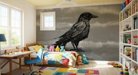 The dark feather detail of the Mr Crow Mural shown clearly.