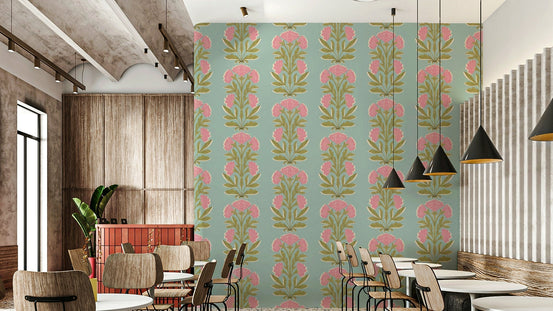 A wall mural of a symmetrical floral and leaf pattern. GD3546

